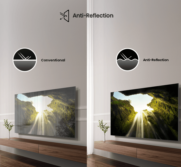 Imagem falando sobre a tecnologia Anti-Reflection, que minimiza a interferência da luz na tela