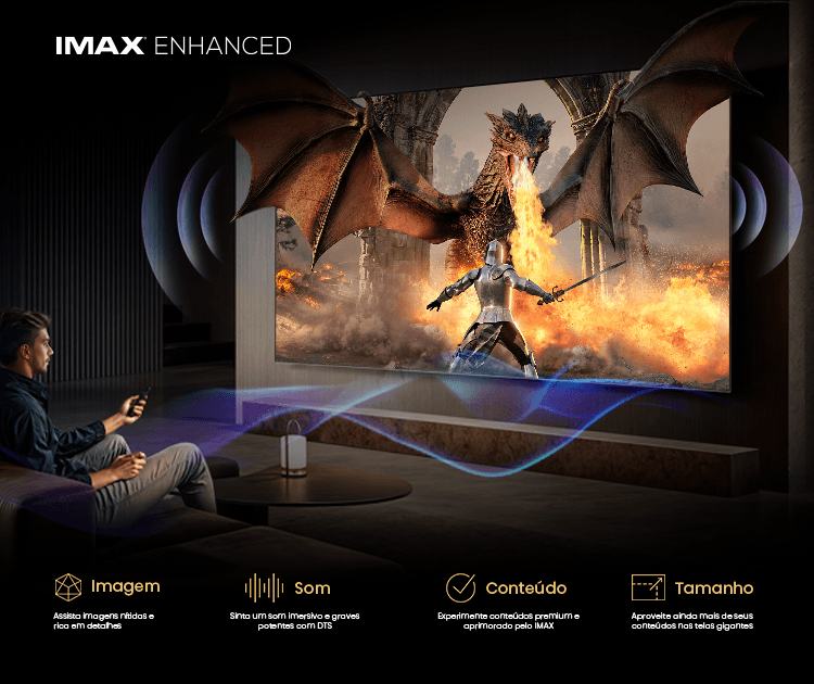 Imagem demonstrando a tecnologia IMAX, enaltecendo a certificação inclusa neste modelo